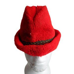 Vintage Bright red Tyrolean / alpine Fedora like style hat w/ ear flaps #1